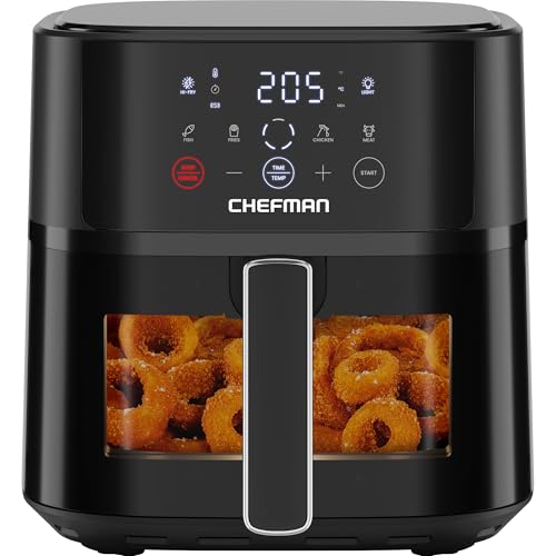 Chefman Heißluftfritteuse - 5,7 L kompakte Heissluftfritteuse, mit Hi-Fry Technologie, Sichtfenster, Touch Controls, antihaftbeschichtet und spülmaschinenfest - Schwarz Chefman Heißluftfritteuse - 5,7 L kompakte Heissluftfritteuse, mit Hi-Fry Technologie, Sichtfenster, Touch Controls, antihaftbeschichtet und spülmaschinenfest - Schwarz von Chefman