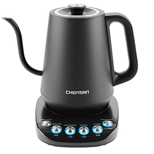 Chefman Precision Control Gooseneck Rapid Boil Kettle, Internal Custom Temperature Control and 6 One-Touch Presets, Boil-Dry Protection Auto Shut-Off for Safety, For Pour Over Coffee and Tea, Black von Chefman