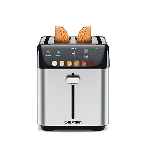 Chefman Smart Touch 2 Slice Digital Toaster, 6 Shade Settings, Stainless Steel Toaster 2 Slice with Extra-Wide Slots, Thick Bread Toaster and Bagel Toaster, 10, Defrost, Removable Crumb Tray von Chefman