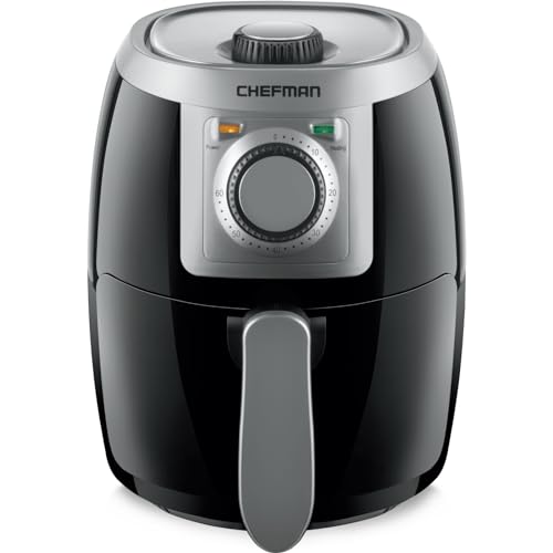 Chefman TurboFry 1.9 Liter Heißluftfritteuse, Kompakte Größe, 60-Minuten-Timer für Schnelles und Gesundes Kochen, für Pommes, Huhn, Fleisch, Fisch, Gemüse, Spülmaschinenfest, Schwarz von Chefman