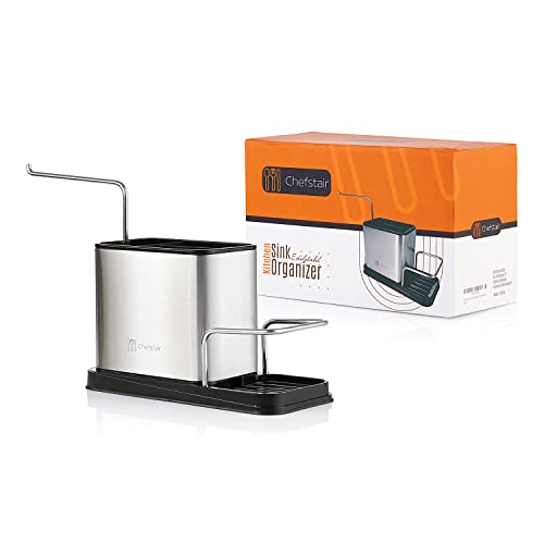 Chefstair® Premium Spülbecken Organizer aus 201 Edelstahl - mit Einzigartigem Anti-Rutsch Boden - Spülorganizer mit praktischem Spültuchhalter - Lappen und Schwammhalter Spülbecken von Chefstair