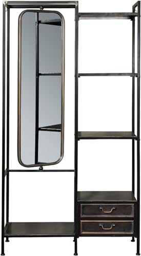 CHEHOMA - 61012050 - Bonaparte - Elegantes Eisenregal mit Spiegel - 100 x 35 x 185 cm - Schwarz von CHEHOMA