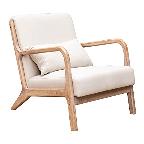 CHEHOMA - Chassepierre Loungesessel mit Kissen - Relaxsessel für das Wohnzimmer oder Schlafzimmer - Der schlichte Lesesessel ist modern und bequem mit seinem Rückenkissen - Stuhl 38 cm Sitzhöhe, Beige von CHEHOMA