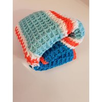 Baby Decke Waffel Streifen Blau Orange Warme Texture Häkeln von Chelbyloves