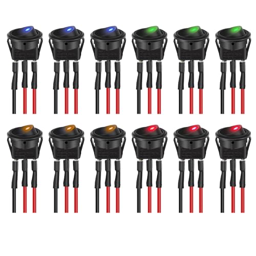 Chelhead 12 Stück Runde Schalter 12V Ein/Aus Wippschalter 3-Pin Vorverkabelt 6A 250VAC 10A 125VAC Wasserdichter LED Drucktastenschalter, für Haus, Auto, LKW Chelhead 12 Stück Runde Schalter 12V Ein/Aus Wippschalter 3-Pin Vorverkabelt 6A 250VAC 10A 125VAC Wasserdichter LED Drucktastenschalter, für Haus, Auto, LKW von Chelhead