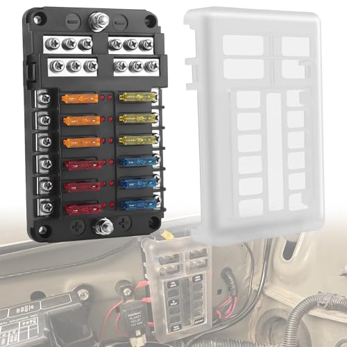 Chelhead 12 Fach Kfz Sicherungshalter mit negativer Bussen und rotem LED-Indikator, 12V 12 Fach Kfz Sicherungskasten, Zubehör für Schwimmkörperboote, kompatibel mit Autos, Wohnmobilen Chelhead 12 Fach Kfz Sicherungshalter mit negativer Bussen und rotem LED-Indikator, 12V 12 Fach Kfz Sicherungskasten, Zubehör für Schwimmkörperboote, kompatibel mit Autos, Wohnmobilen von Chelhead