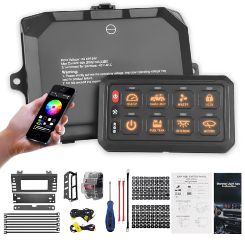 Chelhead 12 V 60A RGB 8 Gang Bluetooth 12V/24V Schalterfeld, LED Touch Bedienfeld mit Hintergrundbeleuchtung, dimmbarer Funktion, APP-Steuerung, wasserdicht, kompatibel mit LKW, Boot, SUV, Wohnmobil Chelhead 12 V 60A RGB 8 Gang Bluetooth 12V/24V Schalterfeld, LED Touch Bedienfeld mit Hintergrundbeleuchtung, dimmbarer Funktion, APP-Steuerung, wasserdicht, kompatibel mit LKW, Boot, SUV, Wohnmobil von Chelhead