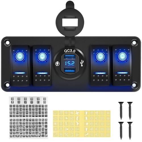 Chelhead 12V 4 Gang Schaltschalter Panel mit niedriger Spannung, doppelter USB-Ladegerät, mit blauem LED-Hintergrundbeleuchtung, Kabelverbinder,Wasserdichter Schaltschalter Panel mit Voltmetermesser Chelhead 12V 4 Gang Schaltschalter Panel mit niedriger Spannung, doppelter USB-Ladegerät, mit blauem LED-Hintergrundbeleuchtung, Kabelverbinder,Wasserdichter Schaltschalter Panel mit Voltmetermesser von Chelhead