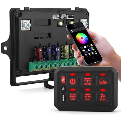 Chelhead 6 Gang Bluetooth Schalter Panel 12V, RGB Hintergrundbeleuchtung, dimmbares Stroboskop, multifunktionales Hilfsschaltfeld mit APP Steuerung, wasserdicht IP65, kompatibel mit LKW, Boot Chelhead 6 Gang Bluetooth Schalter Panel 12V, RGB Hintergrundbeleuchtung, dimmbares Stroboskop, multifunktionales Hilfsschaltfeld mit APP Steuerung, wasserdicht IP65, kompatibel mit LKW, Boot von Chelhead