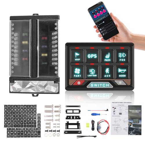 Chelhead RGB 8 Gang Schalterfeld mit APP Steuerung, 3 Beleuchtungsmodi, multifunktionales dimmbares Offroad-Lichtschalterfeld mit Bluetooth-Fernbedienung, kompatibel mit LKW, Boot, SUV, Wohnmobil Chelhead RGB 8 Gang Schalterfeld mit APP Steuerung, 3 Beleuchtungsmodi, multifunktionales dimmbares Offroad-Lichtschalterfeld mit Bluetooth-Fernbedienung, kompatibel mit LKW, Boot, SUV, Wohnmobil von Chelhead