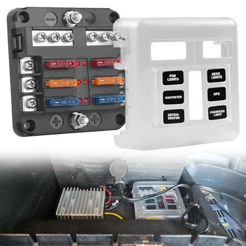 Chelhead 6 Fach Kfz Sicherungshalter Flachsicherung mit LED-Indikator, Kfz Sicherungskasten 12 Volt für Automobile, wasserdicht, mit negativer Bussen, geeignet für Autos, Lastwagen 12V/24V. Chelhead 6 Fach Kfz Sicherungshalter Flachsicherung mit LED-Indikator, Kfz Sicherungskasten 12 Volt für Automobile, wasserdicht, mit negativer Bussen, geeignet für Autos, Lastwagen 12V/24V. von Chelhead