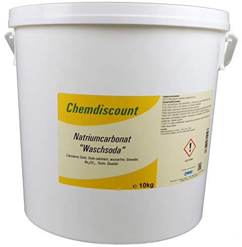 Chemdiscount 10kg Soda (Waschsoda Natriumcarbonat Na2CO3 calcinierte Soda) Granulat im Eimer von Chemdiscount