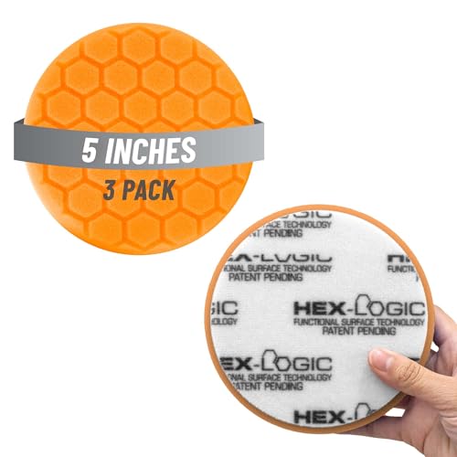 Chemical Guys Hex-Logic Medium Cut Polierpad Orange (5,5 Zoll) (3er-Pack) - Dual Action Polierpad für Wirbelentfernung & Glanzwiederherstellung von Chemical Guys