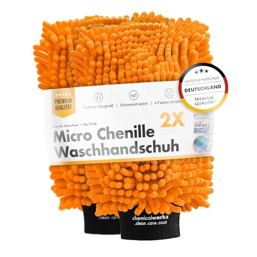Chemicalworkz® Chenille Wash Mitt (2er Set) - Autowaschhandschuh - extra saugstark, ultraweiche Microfaser - entfernt hartnäckigen Schmutz mühelos - Mikrofaser Auto Waschhandschuh Zottelhandschuh von Chemicalworkz