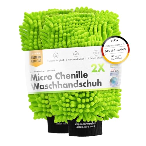 Chemicalworkz® Chenille Wash Mitt (2er Set) - Autowaschhandschuh - extra saugstark, ultraweiche Microfaser - entfernt hartnäckigen Schmutz mühelos - Mikrofaser Auto Waschhandschuh Zottelhandschuh von Chemicalworkz