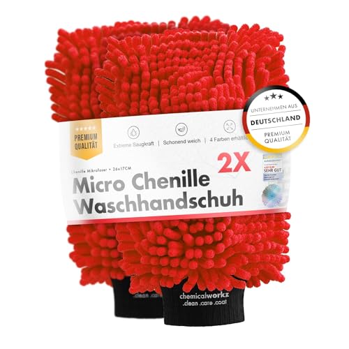 Chemicalworkz® Chenille Wash Mitt (2er Set) - Autowaschhandschuh - extra saugstark, ultraweiche Microfaser - entfernt hartnäckigen Schmutz mühelos - Mikrofaser Auto Waschhandschuh Zottelhandschuh von Chemicalworkz