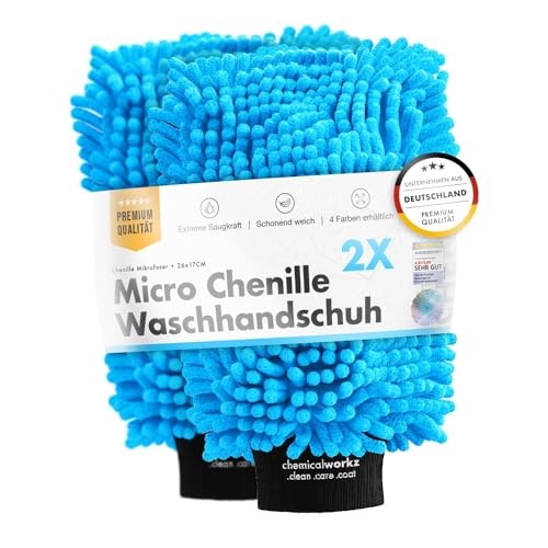 Chemicalworkz® Chenille Wash Mitt (2er Set) - Autowaschhandschuh - extra saugstark, ultraweiche Microfaser - entfernt hartnäckigen Schmutz mühelos - Mikrofaser Auto Waschhandschuh Zottelhandschuh von Chemicalworkz