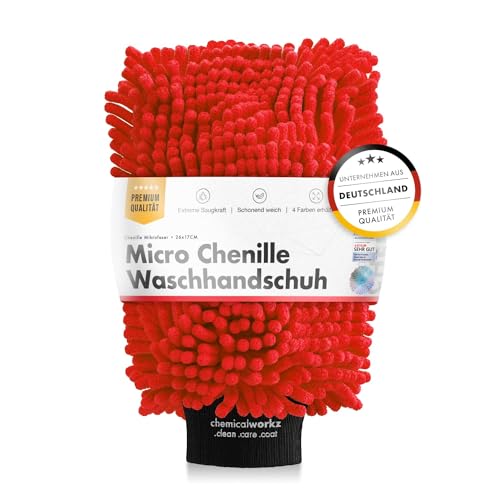 Chemicalworkz® Chenille Wash Mitt (rot) - Autowaschhandschuh - extra saugstark - aus ultraweicher Microfaser - entfernt hartnäckigen Schmutz mühelos - Mikrofaser Auto Waschhandschuh Zottelhandschuh von Chemicalworkz
