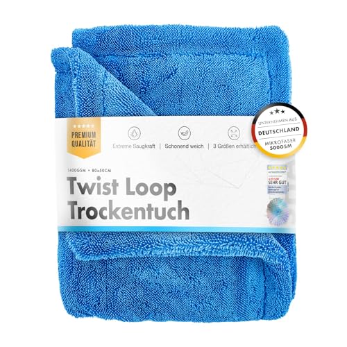 Chemicalworkz® Shark Towel Trockentuch 1400 GSM blau 80x50cm - saugstarkes Fast Dry Microfasertuch extra groß Autopflege | Fusselfrei, Streifen- & schlierenfreies Trocknen | Auto, Motorrad & Dusche von Chemicalworkz