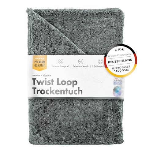 Chemicalworkz® Shark Towel Trockentuch 1400 GSM grau 60x40cm - saugstarkes Fast Dry Microfasertuch extra groß Autopflege | Fusselfrei, Streifen- & schlierenfreies Trocknen | Auto, Motorrad & Dusche von Chemicalworkz