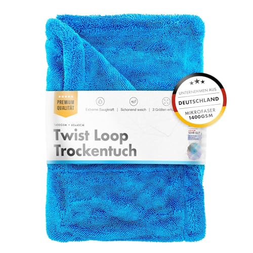Chemicalworkz® Shark Towel Trockentuch 1400 GSM blau 60x40cm - saugstarkes Fast Dry Microfasertuch extra groß Autopflege | Fusselfrei, Streifen- & schlierenfreies Trocknen | Auto, Motorrad & Dusche von Chemicalworkz