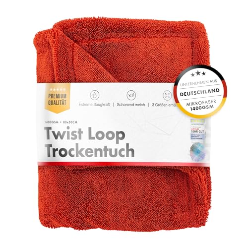 Chemicalworkz® Shark Towel Trockentuch 1400 GSM rot 80x50cm - saugstarkes Fast Dry Microfasertuch extra groß Autopflege | Fusselfrei, Streifen- & schlierenfreies Trocknen | Auto, Motorrad & Dusche von Chemicalworkz