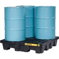 Justrite® Auffangwanne, 4x 200 l, Auffangvolumen 276 l, schwarz, mit Abfluss von Justrite®