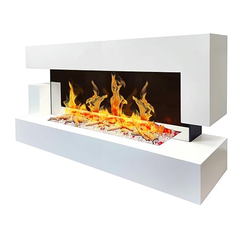 CHEMIN'ARTE Elektrischer Kamin LEDs Wanddesign Quartz 3XL 150 cm - Weiß - Flammeneffekt - Elektro Heizung 2000W von Chemin'Arte