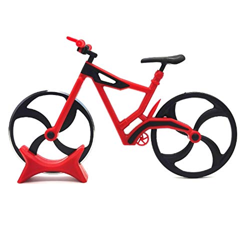 Chen0-super Fahrrad Pizza Cutter Wheel mit Ständer, Antihaft-Doppel-Edelstahl-Schneidräder, Fahrrad-Pizzaschneider für Pizzaliebhaber Küchenhelfer-Werkzeug, kreatives Geschenk, Rot von Chen0-super