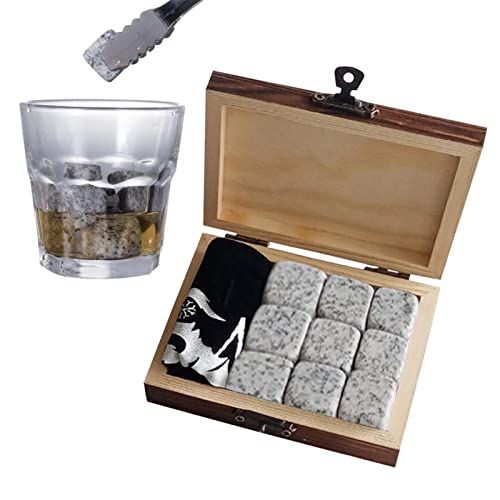 Chen0-super Geschenkset für Männer, Granit Chilling Stone Wiederverwendbare Eiswürfel in Holzkiste, Whisky Rocks Keep Scotch Bourbon Chilled, 9 Stück von Chen0-super