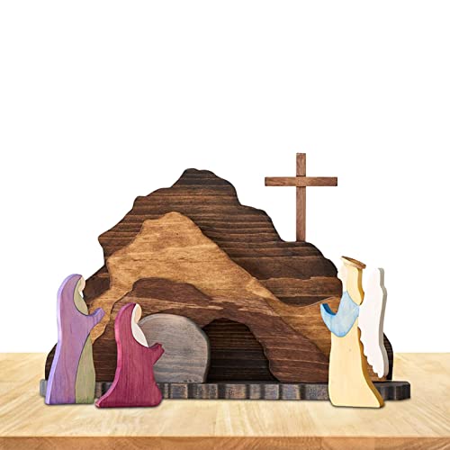 Chen0-super Ostern Auferstehungsszenen Set, Osterszenen Dekorationen aus Holz, Jesus Krippenszenen Dekorationen Osterdekorationen Figur Ornament für Frühling, christliches Heim, Tischbüro von Chen0-super