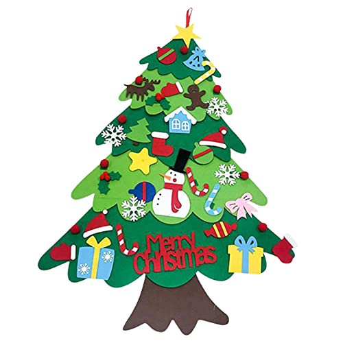 Filz-Tannenbaum-Set mit 40 Ornamenten, Weihnachtsdekorationen, Wandbehang, Filz-Weihnachtsbaum für Kinder, Kleinkinder, Weihnachten, Neujahr, Basteln, Geschenke, Partyzubehör von Chen0-super