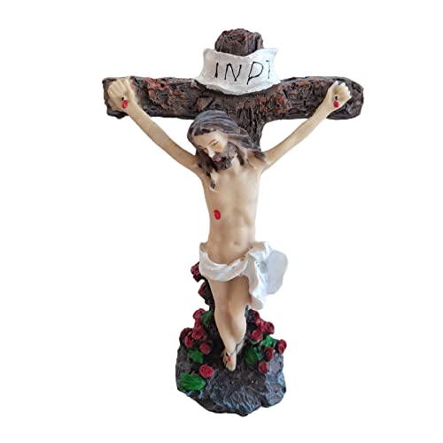 Jesus am Kreuz Figur Wand Kruzifix, 8 Zoll Wandkreuz Kruzifix mit Jesus Christus Figur auf Kreuz, Hängende Wand Kreuz Harz Miniatur Figur Skulptur Religiös Dekorativ für Wohnkultur, Wanddekoration von Chen0-super