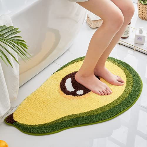 ChenXRug Fruchtförmige Badezimmermatte, niedliche Cartoon-Avocado-Badematte für Badezimmerdekoration, Beflockung, rutschfeste Fußmatte, saugfähig, waschbar (Avocado, 49,8 x 79,8 cm) von ChenXRug