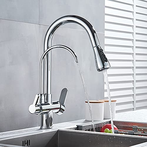 360 -Grad -Rotation Dual Griff Küchenspüle Mixer Wasserhahn mit Wasserreinigungsfunktion Deck montiertes Wasserfilter Tippen Sie einfach zu installieren, um Chrom Finish zu installieren von ChenYuNiu