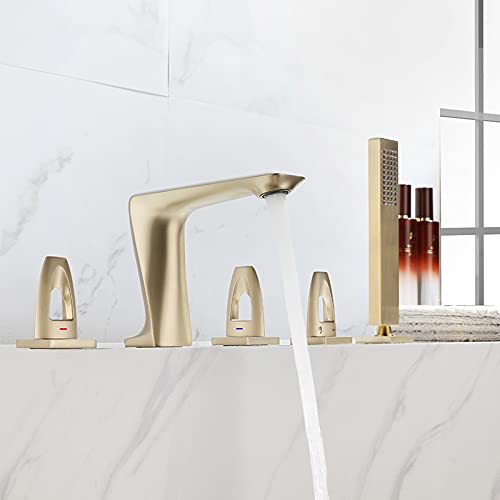 Badewanne Wasserhahn, Kupfer Rotatable Heißer und kaltes Wassermixer-Fass, Bad Fünf-Loch-Split-Duschhahn, fünffacher Anzug Duschkopf, B (Farbe: D) Haushaltshahnhähne von ChenYuNiu