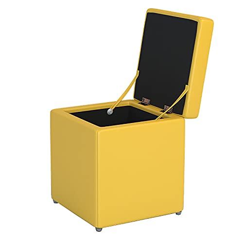 ChenYuNiu Ottoman Square Storage Footstütze, Stoffsitz mit abnehmbarem Deckel, Massivholzhocker Pouf Bank, Aussehen Design, geeignet für einfache nordische Dekorationsumgebung, gelbes Leder von ChenYuNiu