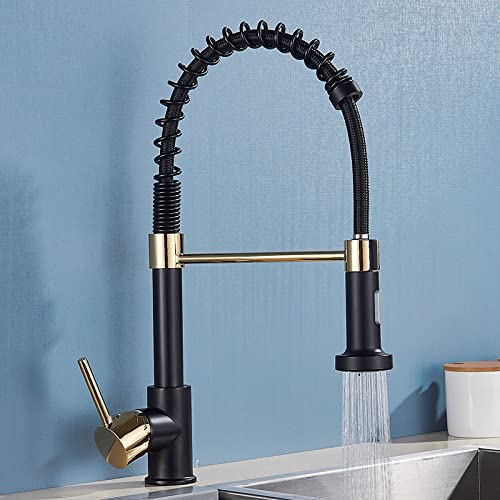 Küchenarmatur, gebürstete goldene Küchenarmatur Down 2 -Wege Spray Eingriff Heißer kaltes Wassermischer TAP 360 Grad Mixer Tap Black Gold Haushaltearmaturen Wasserhähne von ChenYuNiu