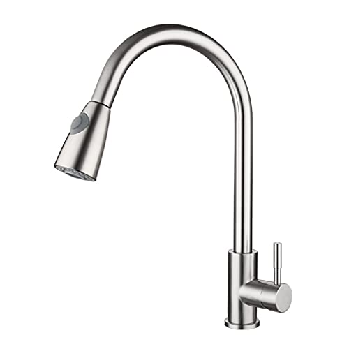 Küchenarmatur mit Pull-Down-Sprühgerät, Rotation Ausziehen heißer und kalter Wassermischhahn, Eingriff Eingangs-Loch-Spüle Wasserhähne aus Edelstahl Haushaltarmaturen aus Edelstahl von ChenYuNiu