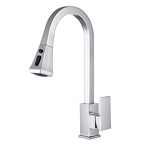 Küchenhahn Messing Küche Wasserhahn Ausziehküchenspüle Mixer 360 ° Rotation Küchenmischer TAP 2 Funktion Waschbecken Haken Heiße und kaltes Wasserhahn modernes Design, Chrom von ChenYuNiu