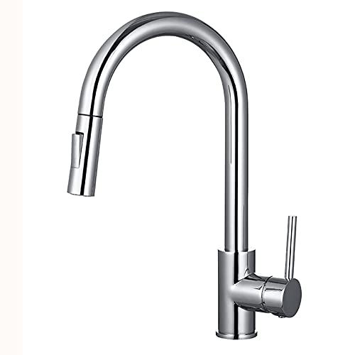 Küchenhahn Messing Küchenarmatur Zwei Funktionen Küchenspüle Mixer 360 Grad Rotation Küchenmischer Tippen Sie auf Auszieherwaschbecken, Chromlegierung von ChenYuNiu