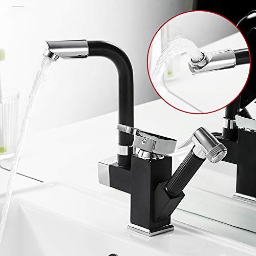 Küchenspülbecken Wasserhahn für Barfarmhaus, Goldhahn, Edelstahl Ausziehen von Küchenarmaturen, rotierbarer Mixer, Deck montiertes Wasserwaschbecken (Farbe: Nero) Haushaltsarmaturen von ChenYuNiu