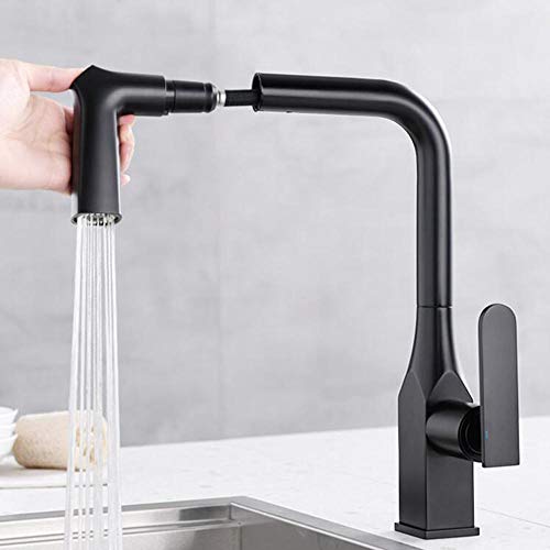 Küchenspüle Mixer Tippen Sie mit Pull Down Sprayer, Küchenhahn schwarzem Messing heiß und kalt 360 Grad Rotation 2 Modi Teleskop Küchenarmatur für Küchenspüle-D von ChenYuNiu