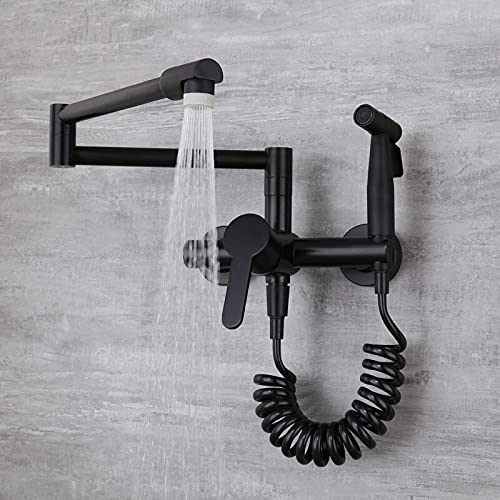 Küchenspüle Wasserhahn für Barfarmhaus kommerziell, fester Messing Heiß- und Kaltwaschbeckenmixer Taps mit Sprühwandmontage rotierender Küchenarmatur, faltbarer Nickel/Chrommixer -Häppchen (Farbe: von ChenYuNiu