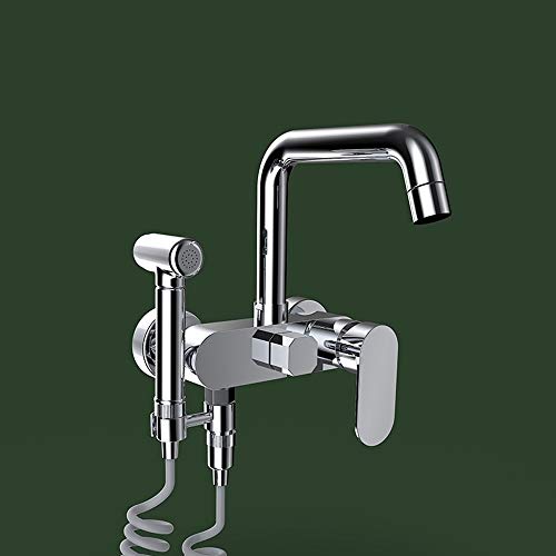 Matte schwarze Dusche Wasserhahn Messing heiß und kalt in die Wandtyp Wasser zum Tippen Toilettensprühgerät Hygienische Duschdusche Bidet Tippwand mit Biducets (Farbe: Chrom) Haushaltsarmaturen von ChenYuNiu