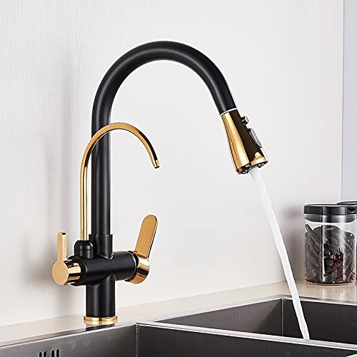 Schwarzer Spülbeckenmixer -Wasser -Wasserfilter -Wasserhahn mit zwei Griffen und 360 -Grad -Rotation leicht zu installieren Decksmontierter Mischhahn mit Wasserreinigungsfunktion von ChenYuNiu