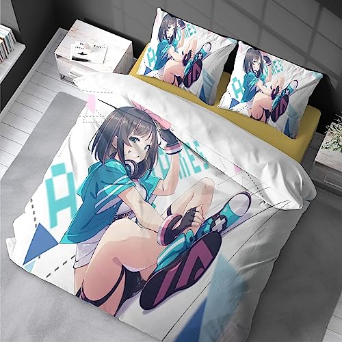 Anime Bettwäsche 135x200 cm Cartoons Kinder Duvet Cover Modern Bettbezug Set Weiche Mikrofaser 100% Baumwolle/Satin Kissenbezug 80x80 cm mit Reissverschluss für Mädchen Jungen Betten von Chenbing Art