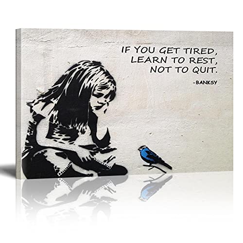 Banksy Bilder If You Get Tired Learn To Rest Not Quit Banksy Wandbilder Leinwand-Bild Art Modern Bild für Wohnzimmer Büro fertig Home Wanddekoration zum Aufhängen Mit Rahmen（60×90cm）23.6×35.4 Zoll von Chenbing Art