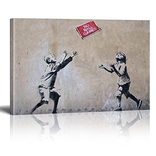 Banksy Bilder Nordic Pop Banksy Wandbilder XXL Leinwand-Bild Graffiti Street Art Modern Bild für Wohnzimmer Büro fertig Home Wanddekoration zum Aufhängen Mit Rahmen（70×150cm）27.6×59.1 Zoll von Chenbing Art