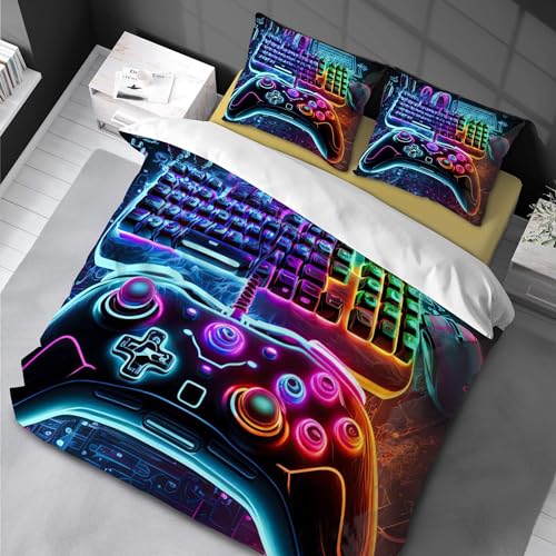 Chenbing Art Bettwäsche 90x190cm Gamer Gamepad 3D Druck Microfaser Bettbezug und 50x75cm Kissenbezug mit Reißverschluss Easy Care Für Buttons Motiv Jugendliche Kinder Schlafzimmer Dekor von Chenbing Art